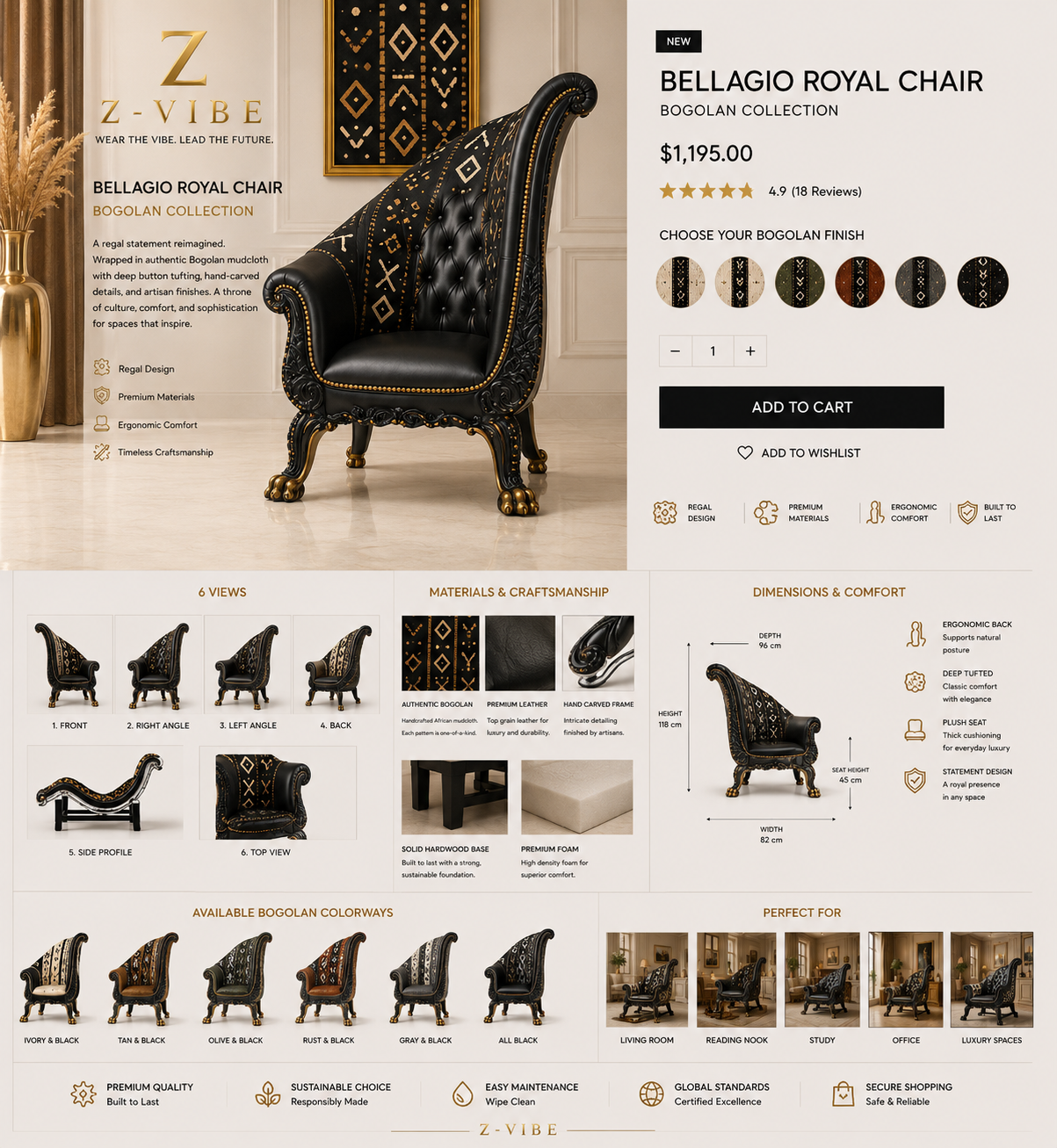 Bellagio Royal Chair — Scroll Noir design board