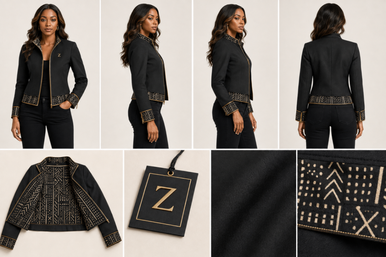 Onyx Mudcloth Jacket design board