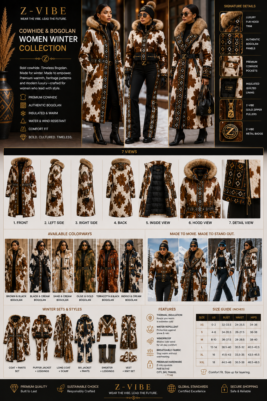 Cowhide Bogolan Winter Coat — Premium cowhide