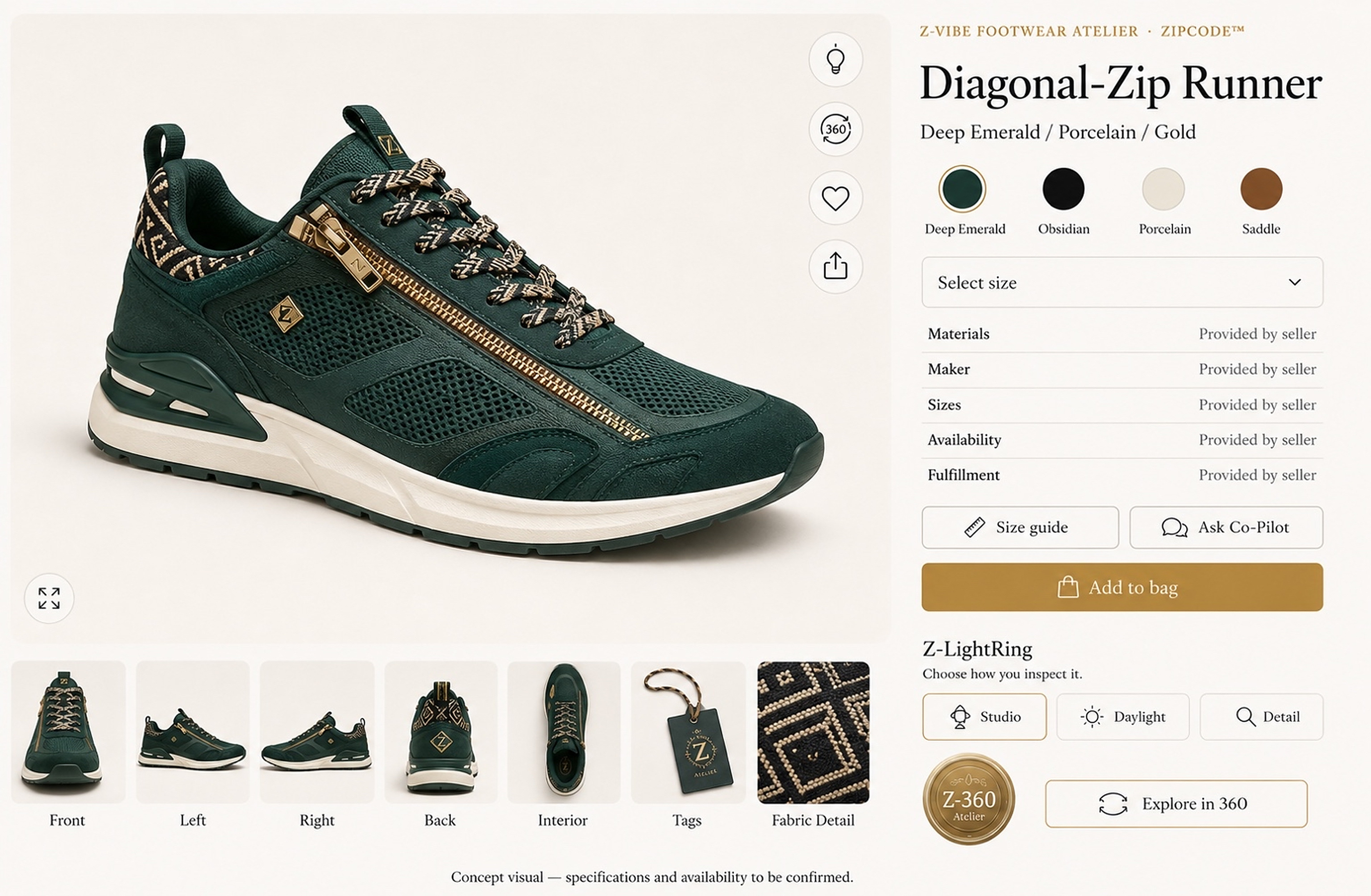 Diagonal-Zip Runner · Porcelain Sole design board