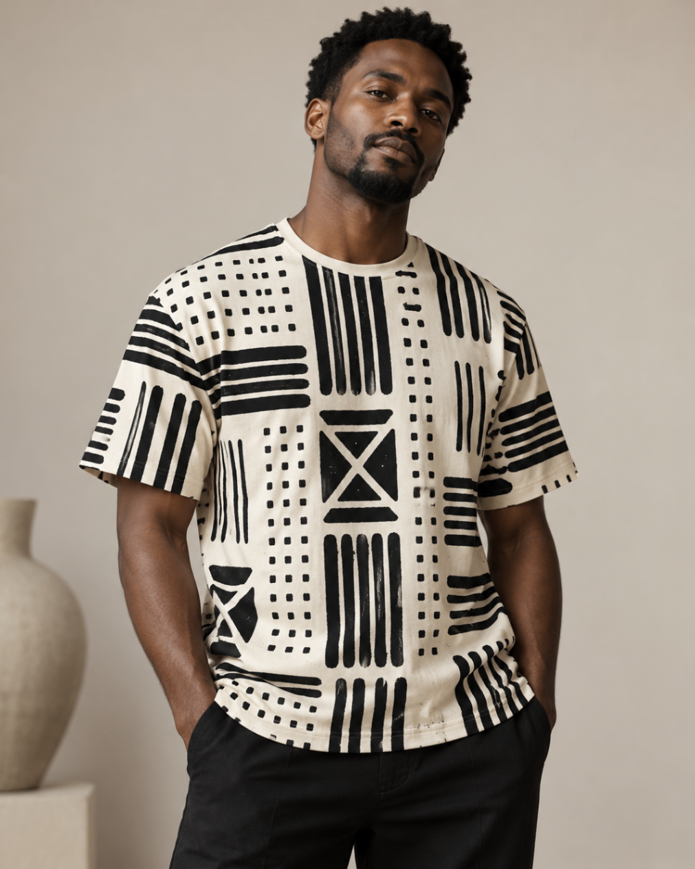 Cream Mudcloth Stripe Tee design board