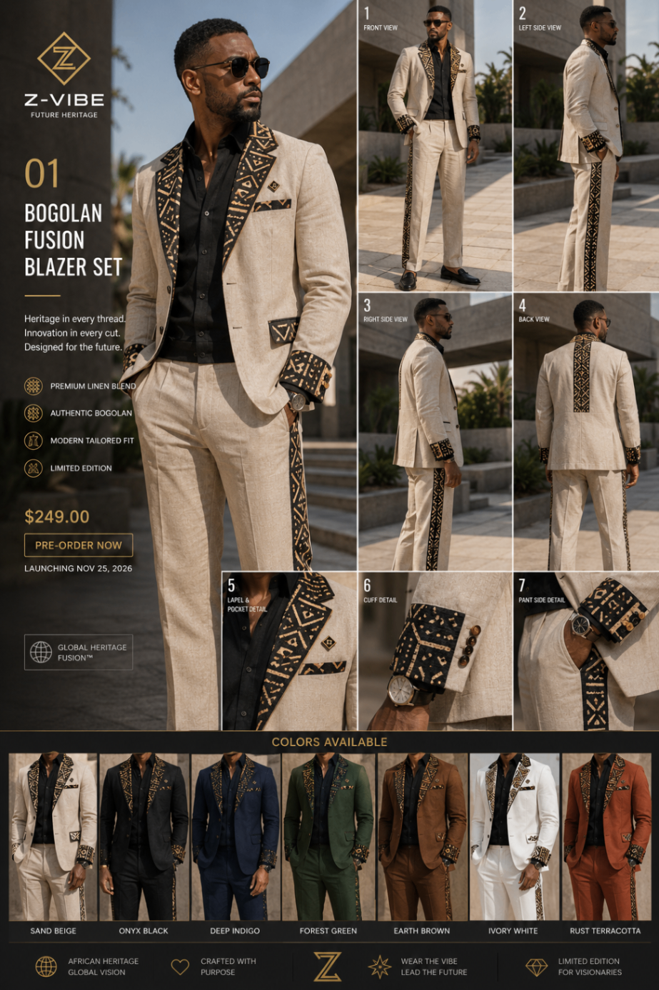 Z-Vibe Bogolan Fusion™ Blazer Set design board