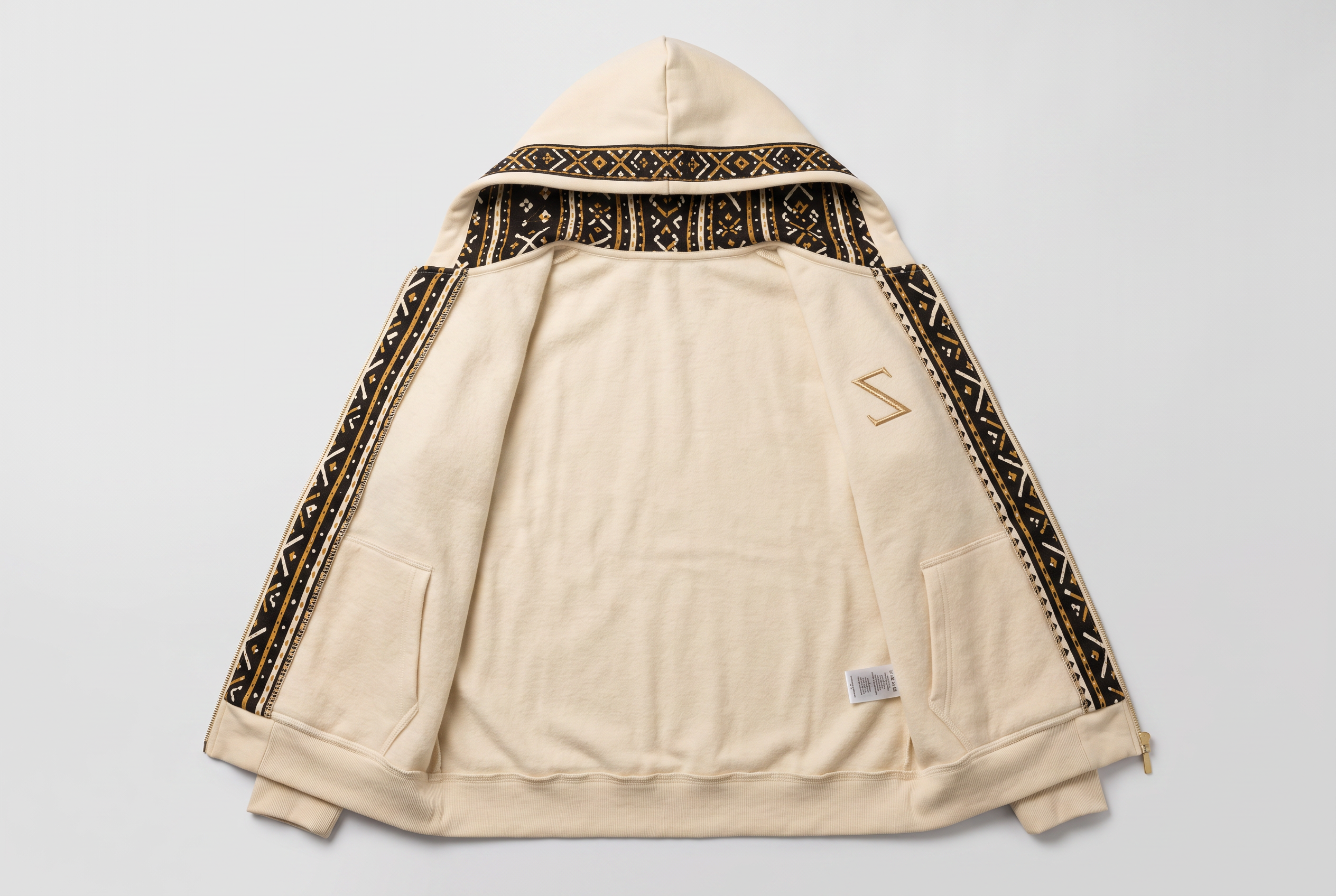 Bogolan Hoodie Set · Pearl Ivory — Women, 05 Interior (view 5 of 7). Interior: lining, facings and the concealed closure.