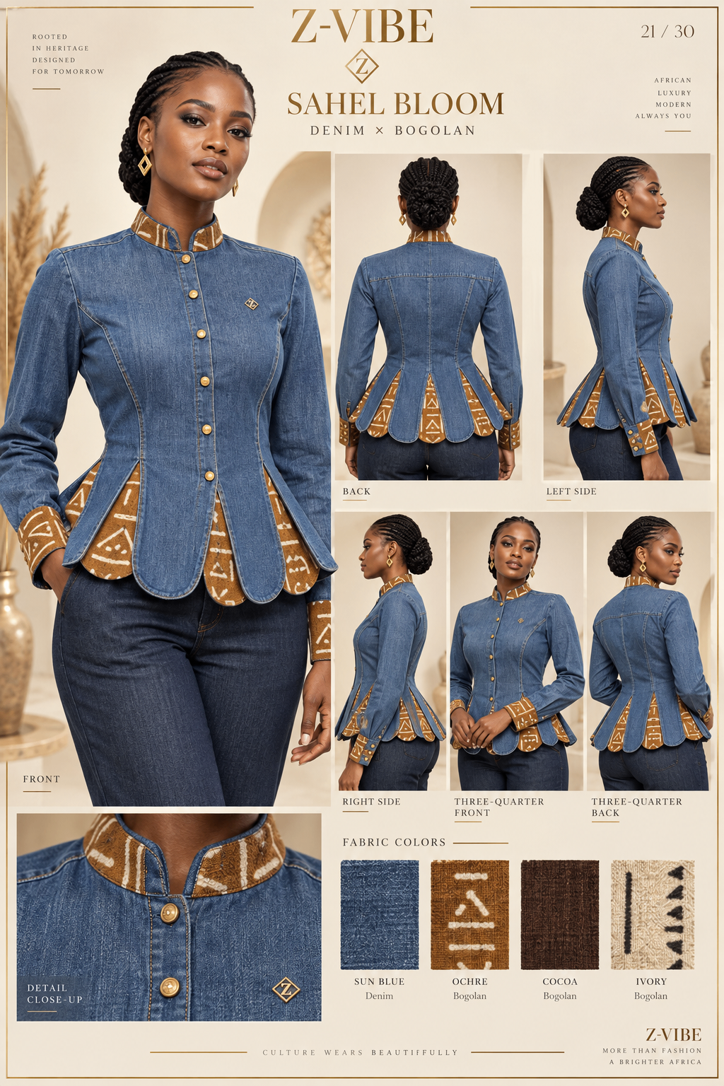 Z-Vibe Sahel Bloom™ Denim Peplum Jacket — Signature Edition — Women — Product