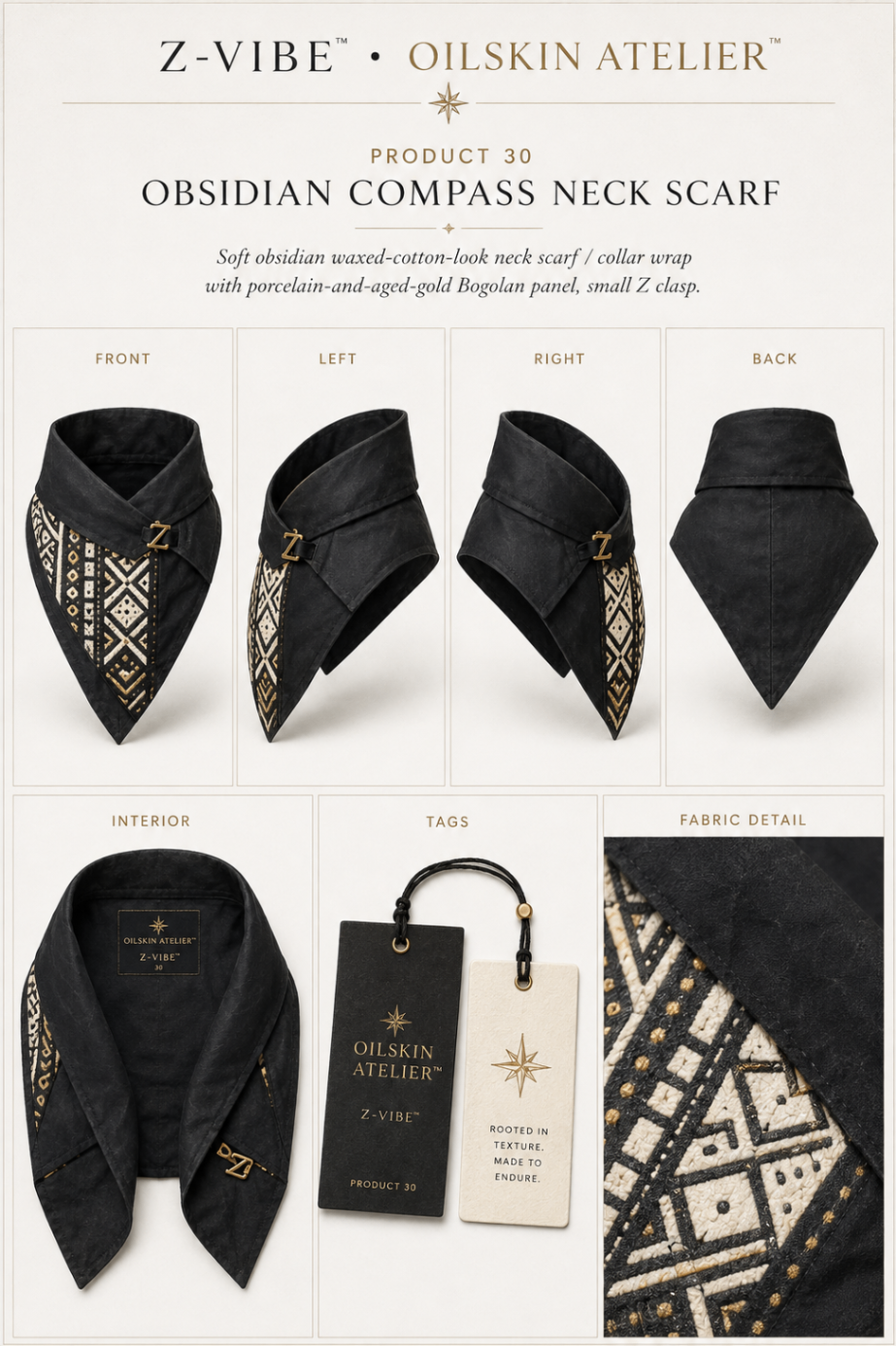 Obsidian Compass Neck Scarf design board