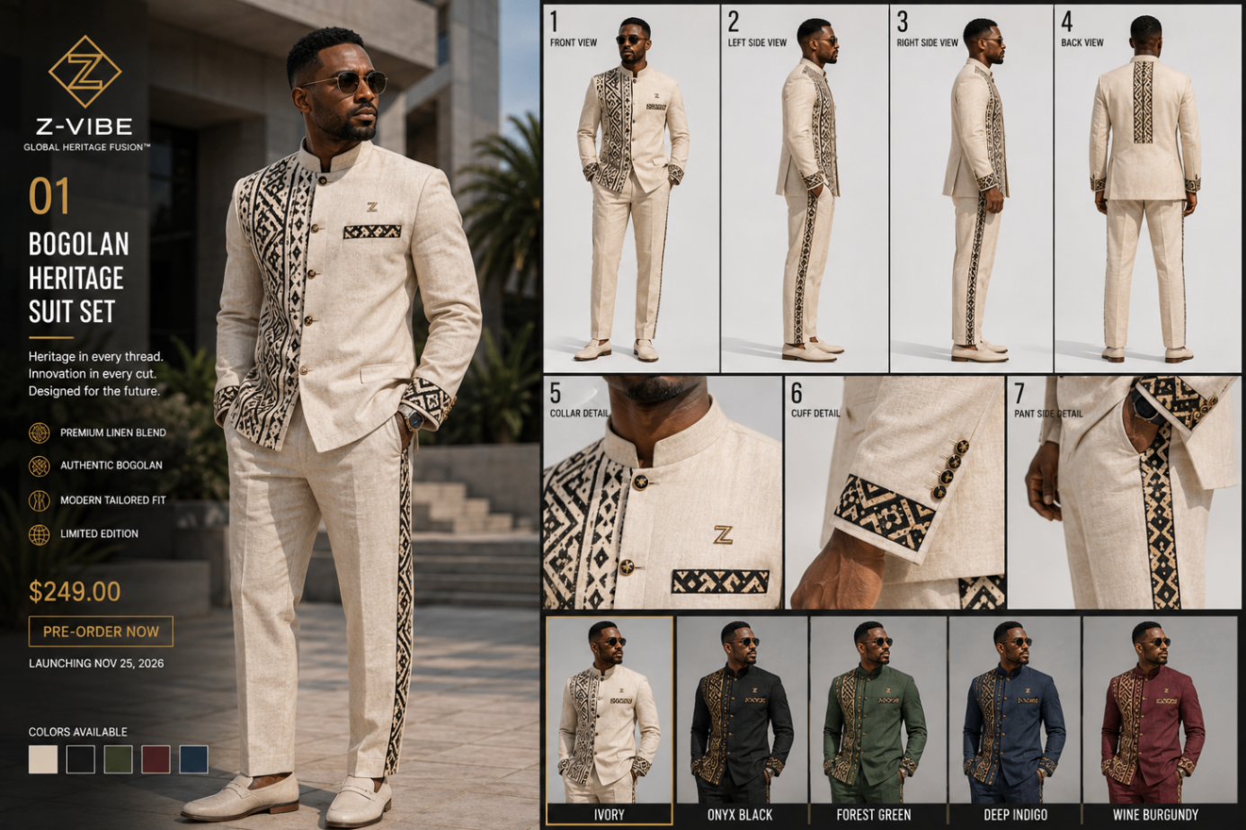 Z-Vibe Bogolan Heritage™ Suit Set design board