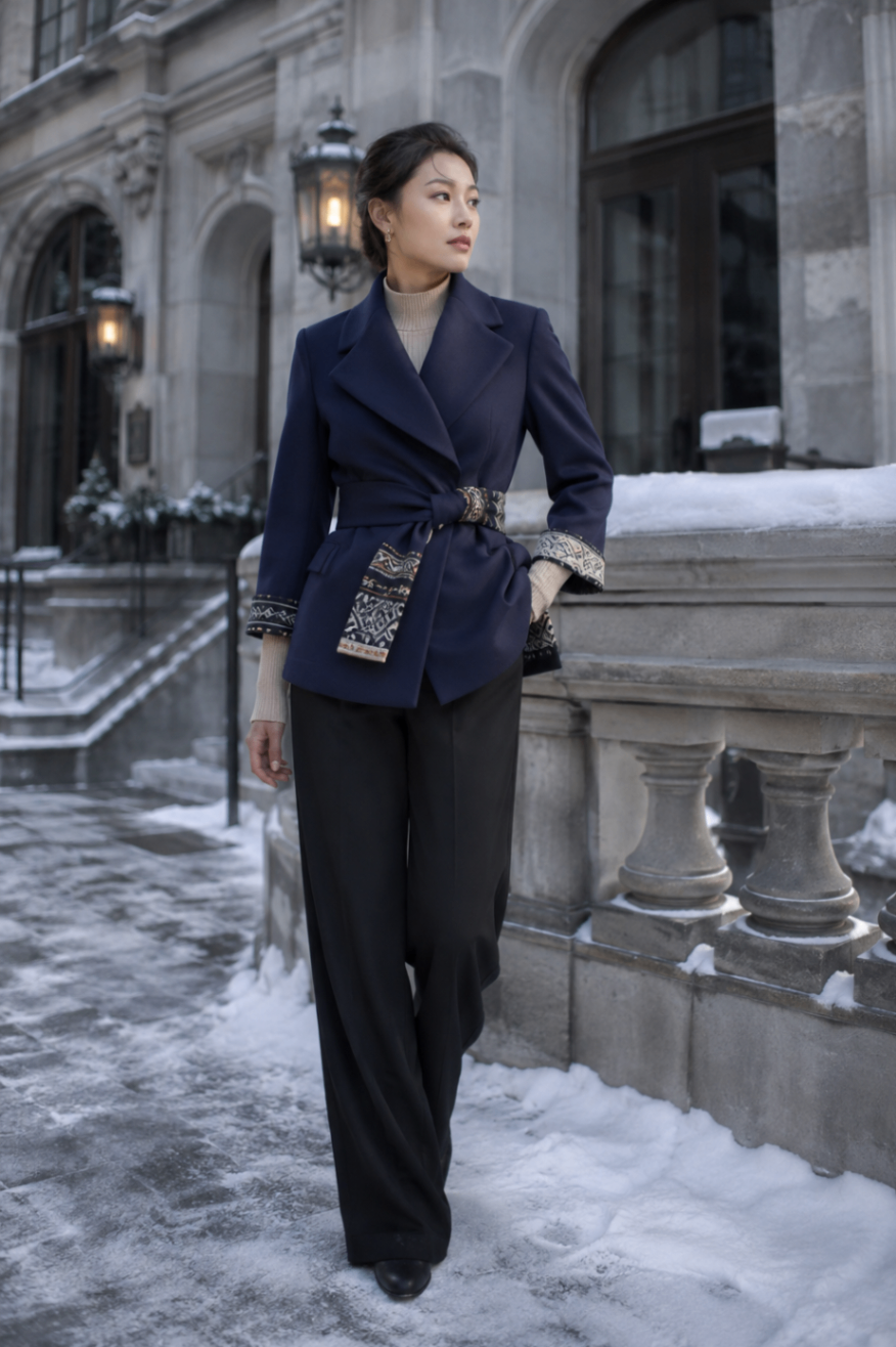 Navy Belted Heritage Blazer design board