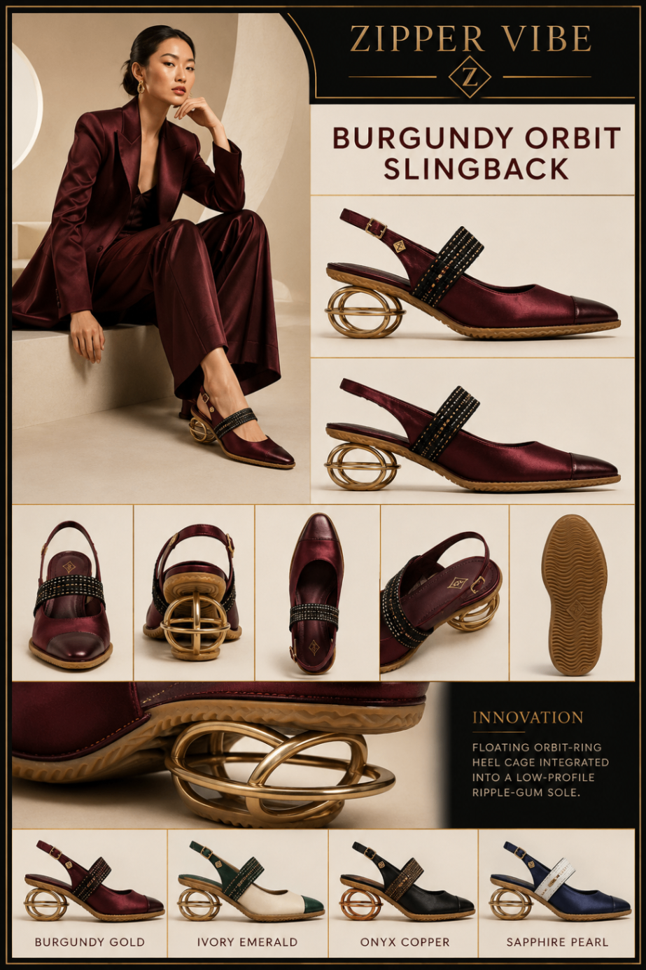 Burgundy Orbit Slingback™ design board