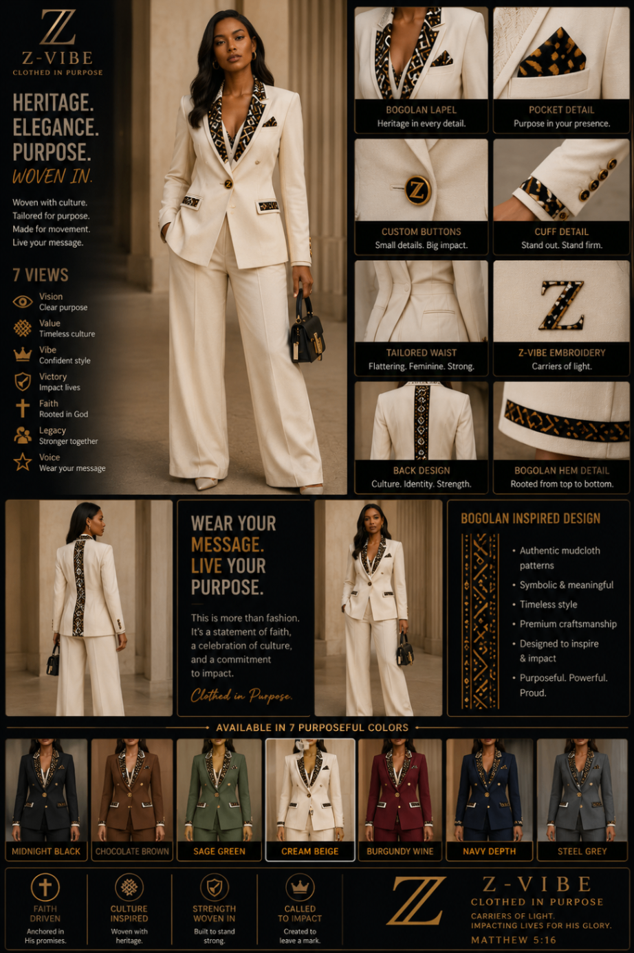 Cream Bogolan Tailored Suit design board
