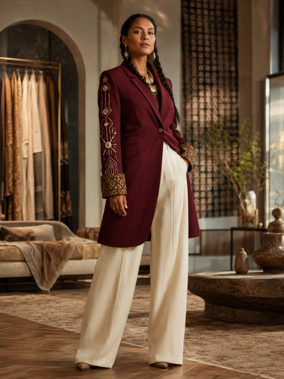 Burgundy Starlight Longline Coat design board