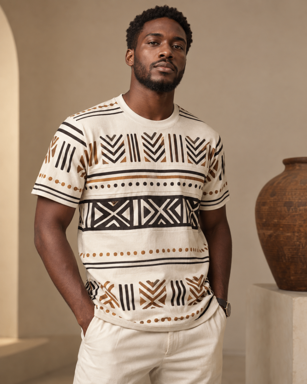 Men · Z-Vibe Mudcloth Atelier Tees™ — approved Z-Vibe design board with Bogolan detailing