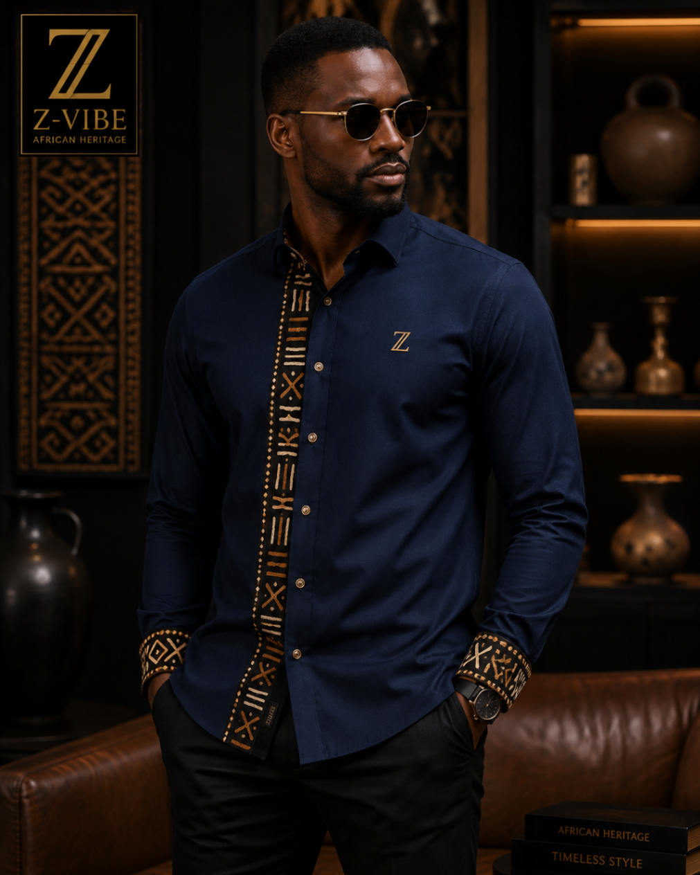 Midnight Navy Placket Shirt design board