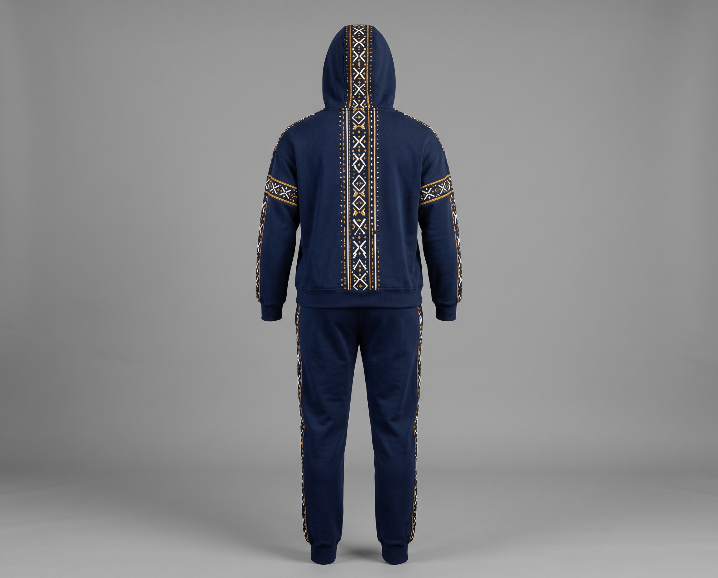 Bogolan Hoodie Set · Midnight Navy — Women, 04 Back (view 4 of 7). Back view: yoke, centre seam and the hem finish.
