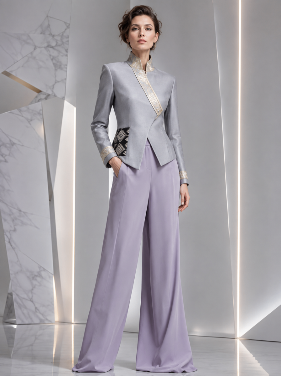 Silver Lilac Heritage Suit design board