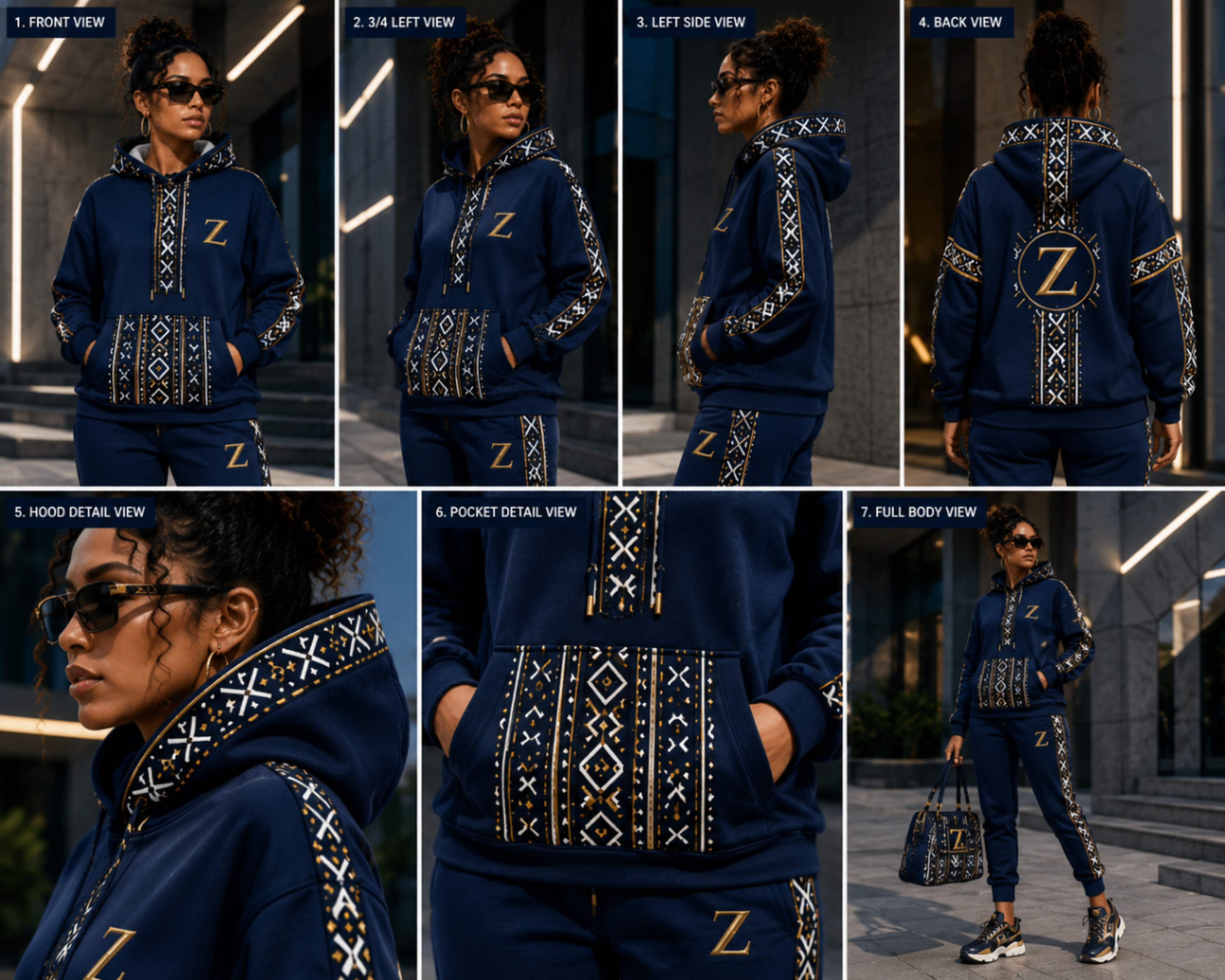 Bogolan Hoodie Set · Midnight Navy design board