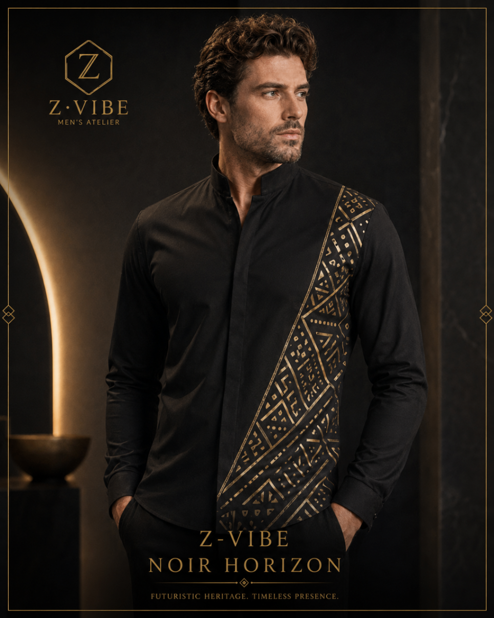 Men · Z-Vibe Atelier Shirts™ IV — approved Z-Vibe design board with Bogolan detailing
