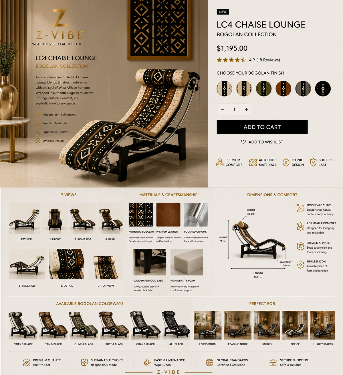 LC4 Chaise Lounge — Bogolan design board