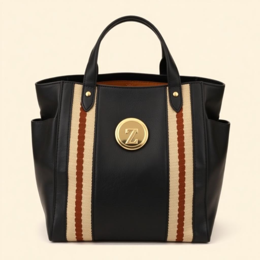 Z-Vibe Boss Tote — Women — House · Global Heritage Fusion seven-view specification plate; showing 01 Front, 02 Left, 03 Right, 04 Back, 05 Interior, 06 Inner tags, 07 Fabric detail. — 01 Front, Black / Brown Bogolan