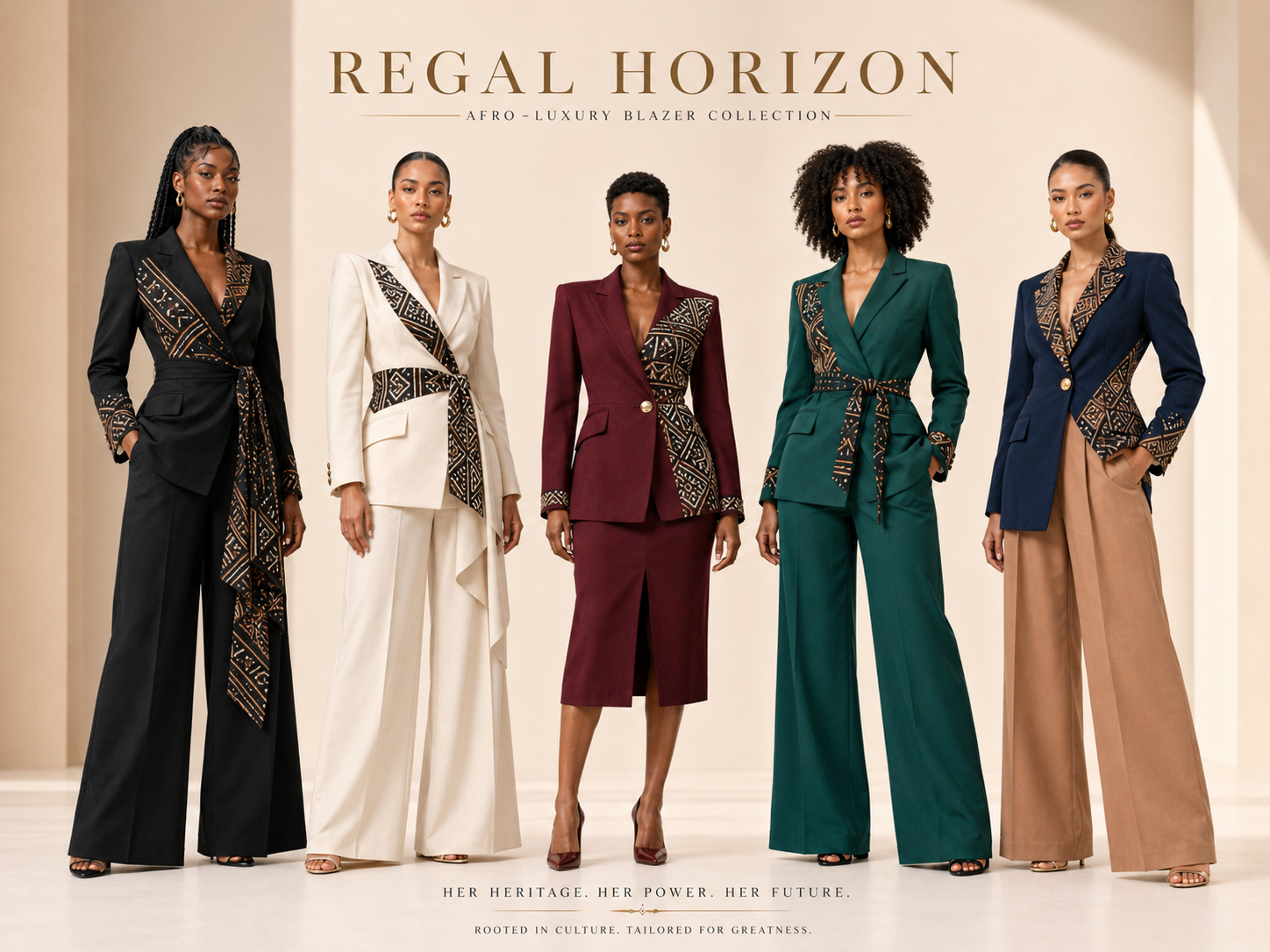 Regal Horizon Emerald Belted Suit — Women — House · Z-Vibe Signature Collection seven-view specification plate; showing 01 Front, 02 Left, 03 Right, 04 Back, 05 Interior, 06 Inner tags, 07 Fabric detail. — 01 Front, Emerald / Cream