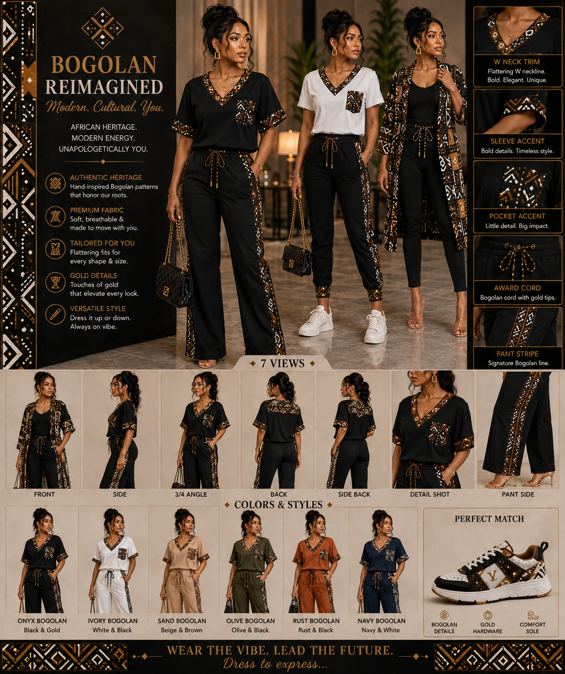Bogolan Reimagined Wide-Leg Duster Set design board