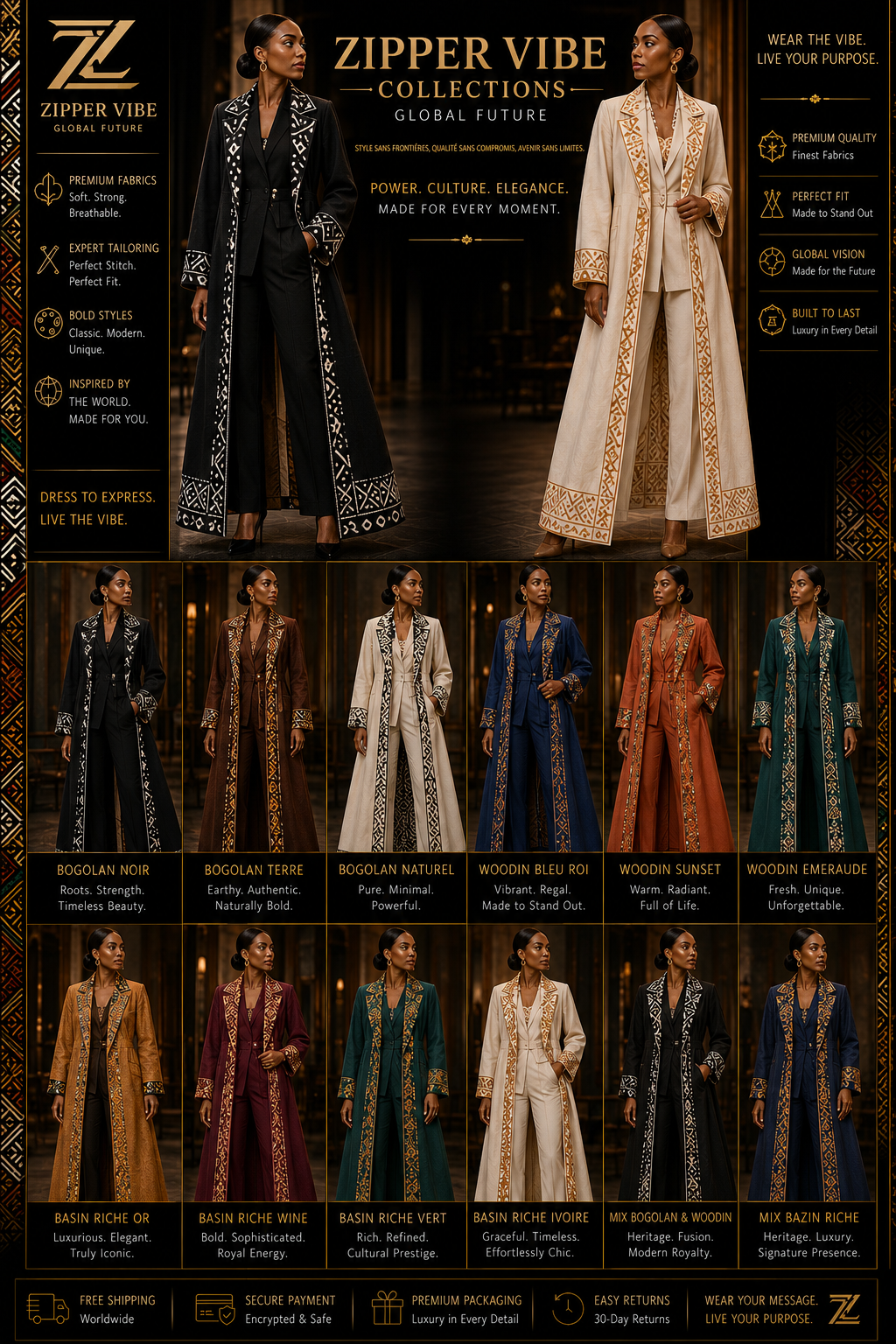 Women's long coats layered over tailored suiting