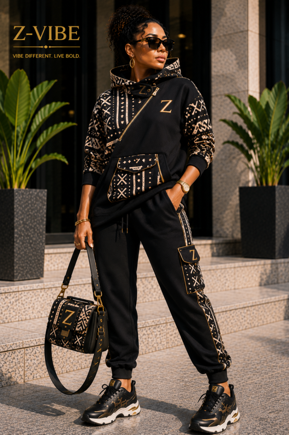 Onyx Gold-Zip Bogolan Tracksuit design board