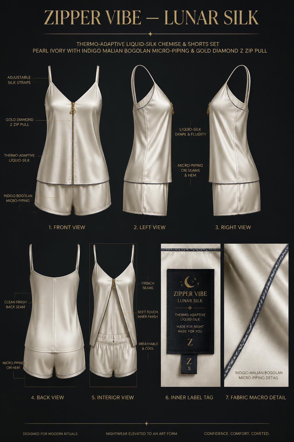 Nightwear & bath rituals — Zipper Vibe seven-view plate
