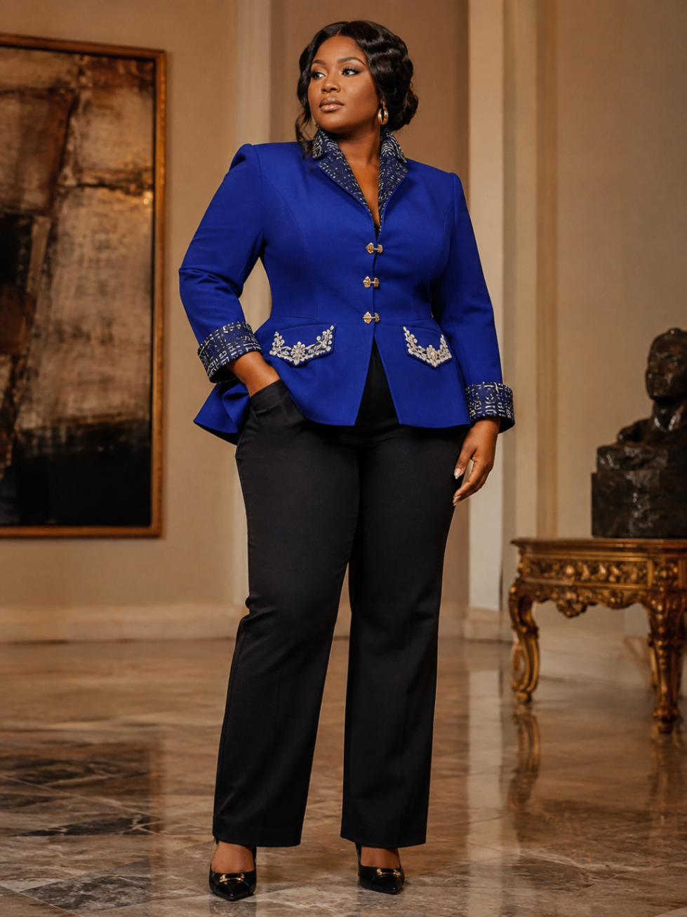 Royal Blue Beaded Peplum Suit design board