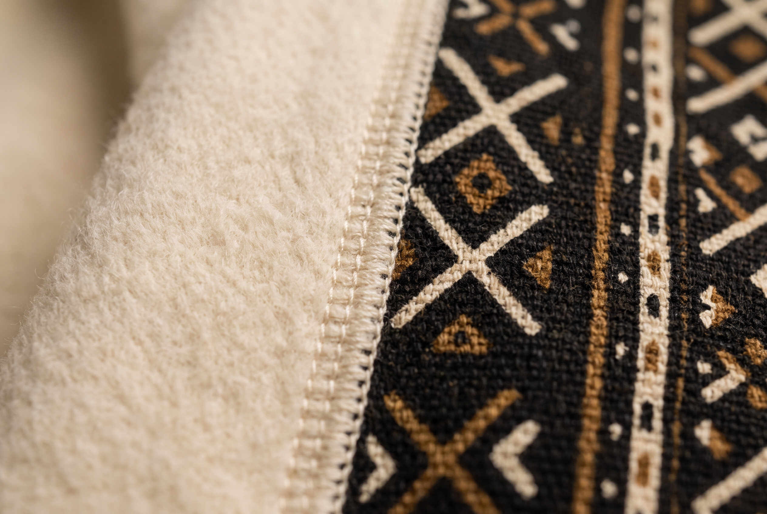 Bogolan Hoodie Set · Pearl Ivory — Women, 07 Fabric detail (view 7 of 7). Fabric detail: close study of the cloth, hand-printed mudcloth motif and stitching.