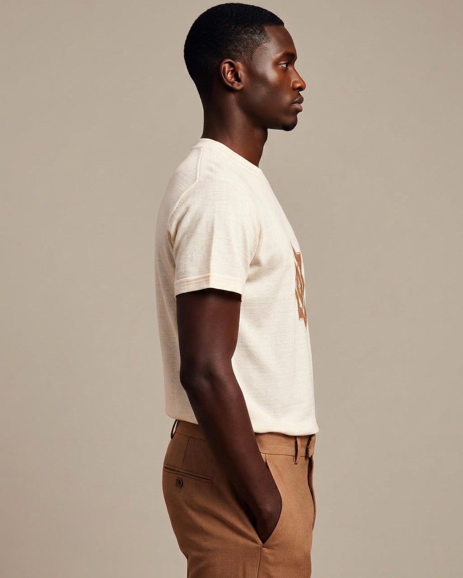 African Art Tee — Men, 03 Right (view 3 of 7). Right profile: waist shaping, pocket line and the house Z mark.