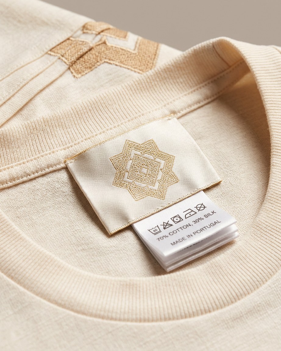 African Art Tee — Men, 06 Inner tags (view 6 of 7). Inner tags: size scale, atelier reference and care instructions.