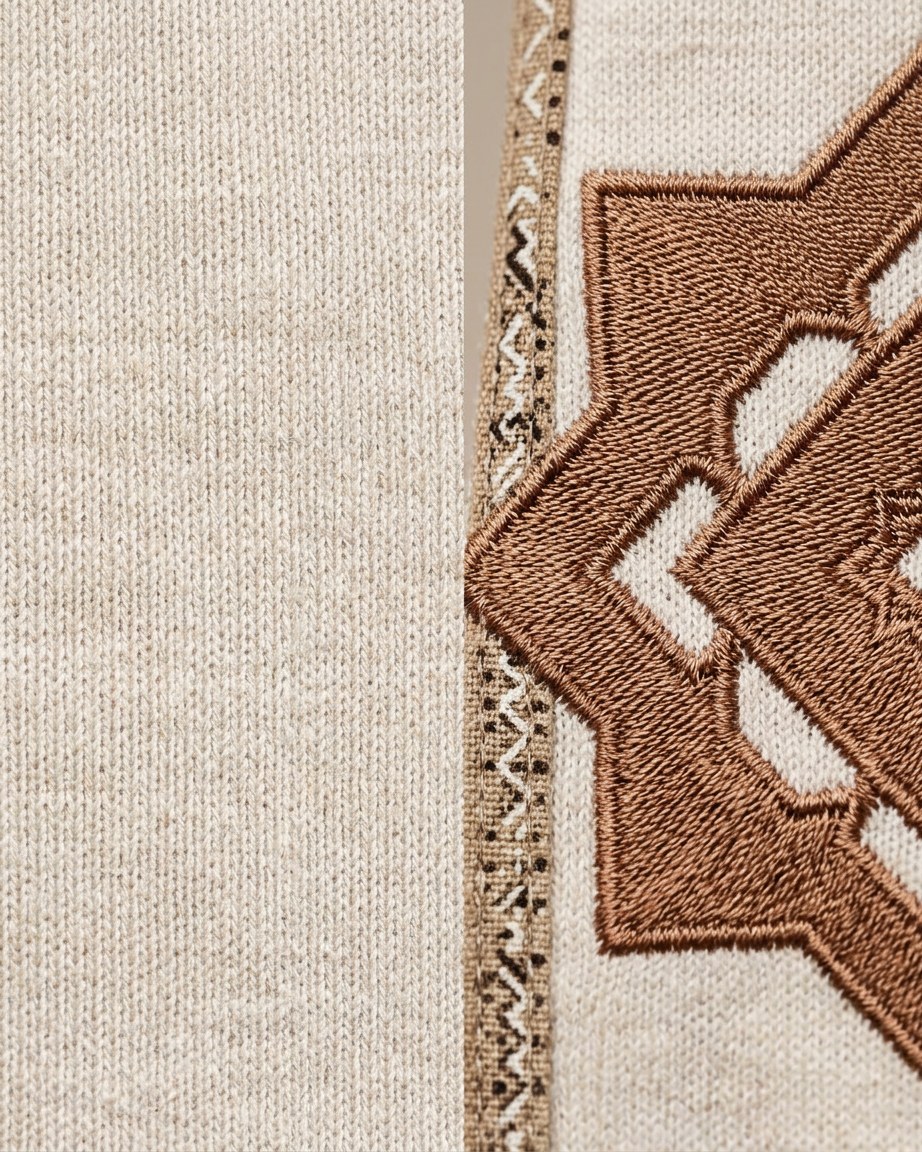 African Art Tee — Men, 07 Fabric detail (view 7 of 7). Fabric detail: close study of the cloth, hand-printed mudcloth motif and stitching.