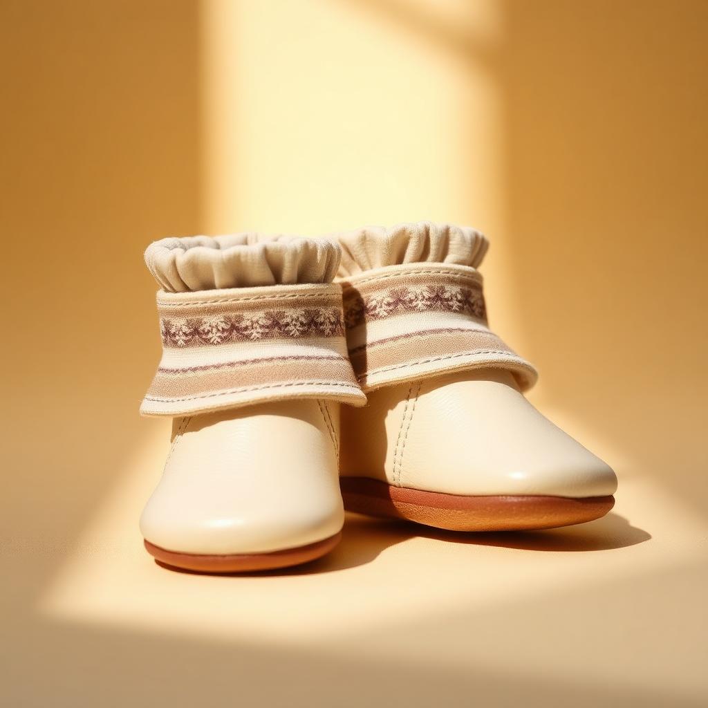 Heritage Booties · Baby — Girls — House · Z-Vibe Leather Collection™ seven-view specification plate; showing 01 Front, 02 Left, 03 Right, 04 Back, 05 Interior, 06 Inner tags, 07 Fabric detail. — 01 Front, Ivory