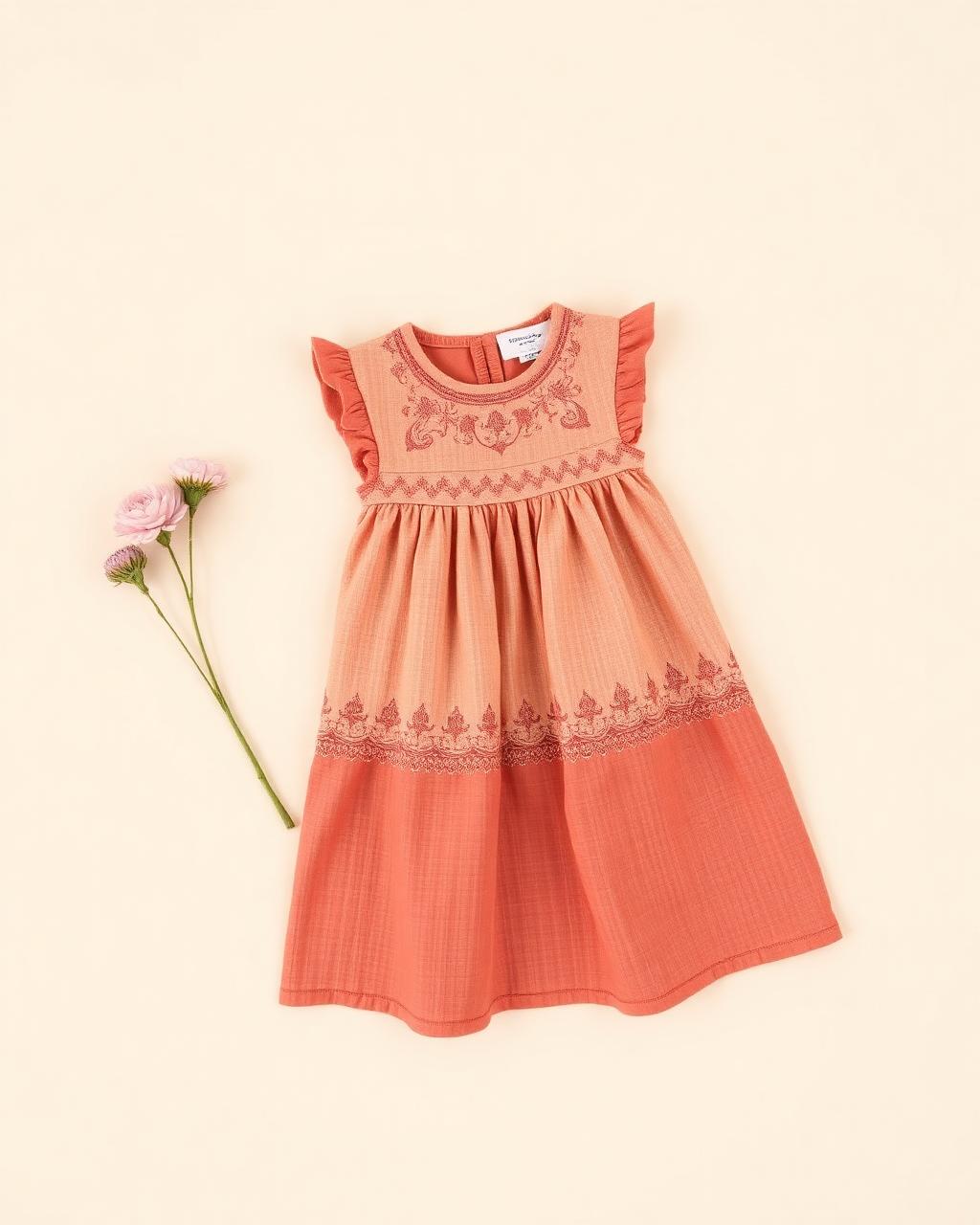 Rose Bud — Girls — House · Z-Vibe Baby Linen Heritage™ seven-view specification plate; showing 01 Front, 02 Left, 03 Right, 04 Back, 05 Interior, 06 Inner tags, 07 Fabric detail. — 01 Front, Rose