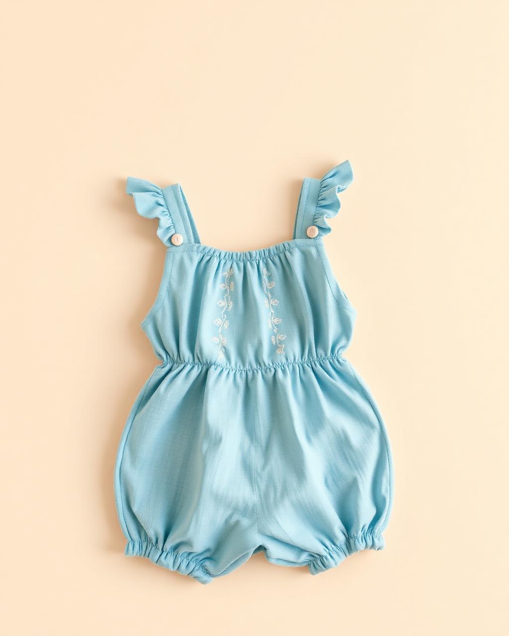 Sky Breeze — Girls — House · Z-Vibe Baby Linen Heritage™ seven-view specification plate; showing 01 Front, 02 Left, 03 Right, 04 Back, 05 Interior, 06 Inner tags, 07 Fabric detail. — 01 Front, Sky Blue
