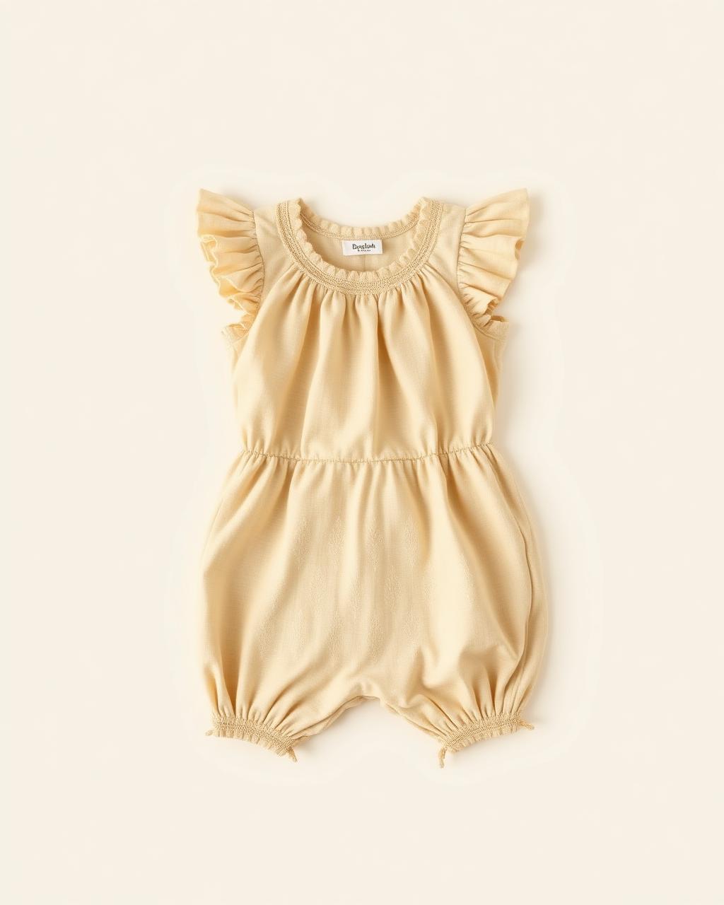 Sweet Sahara — Girls — House · Z-Vibe Baby Linen Heritage™ seven-view specification plate; showing 01 Front, 02 Left, 03 Right, 04 Back, 05 Interior, 06 Inner tags, 07 Fabric detail. — 01 Front, Desert Sand