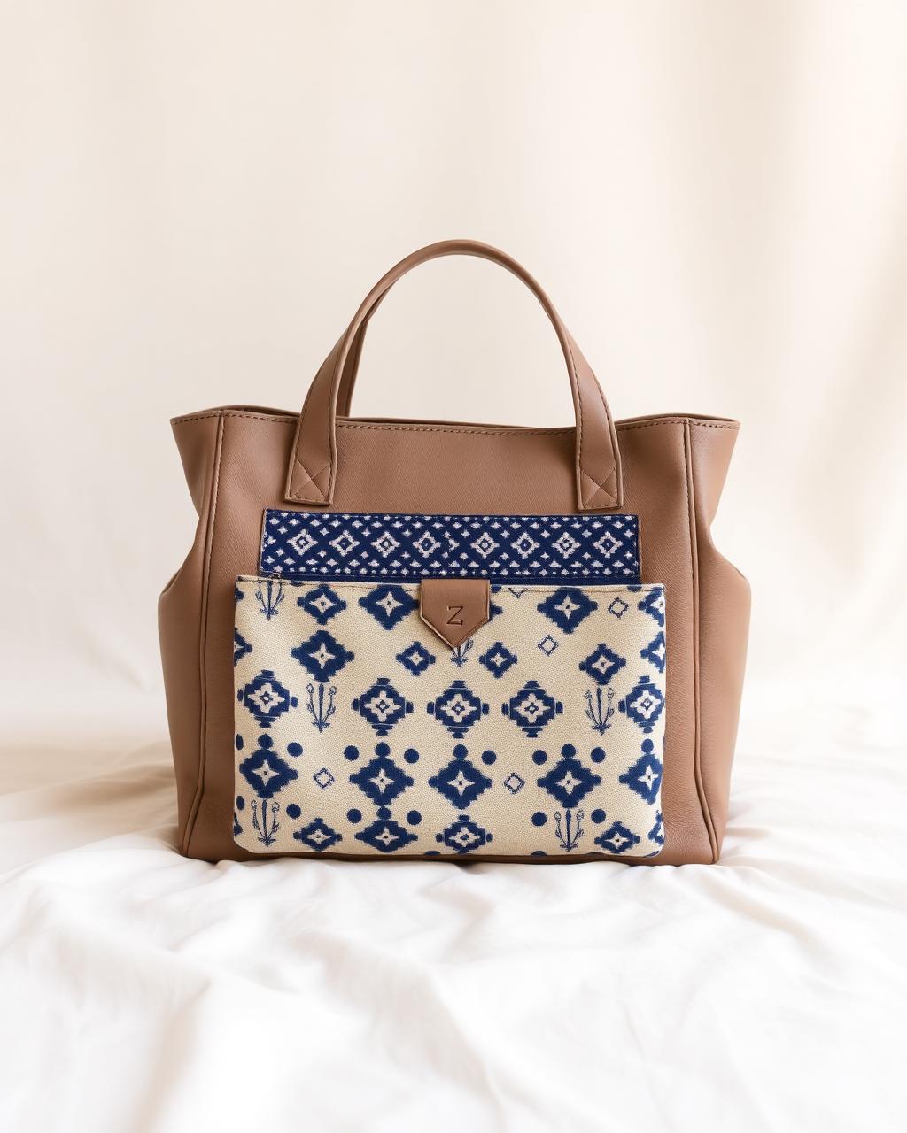 Soft Heritage Nursery Bag · Baby — Girls — House · Z-Vibe Leather Collection™ seven-view specification plate; showing 01 Front, 02 Left, 03 Right, 04 Back, 05 Interior, 06 Inner tags, 07 Fabric detail. — 01 Front, Taupe