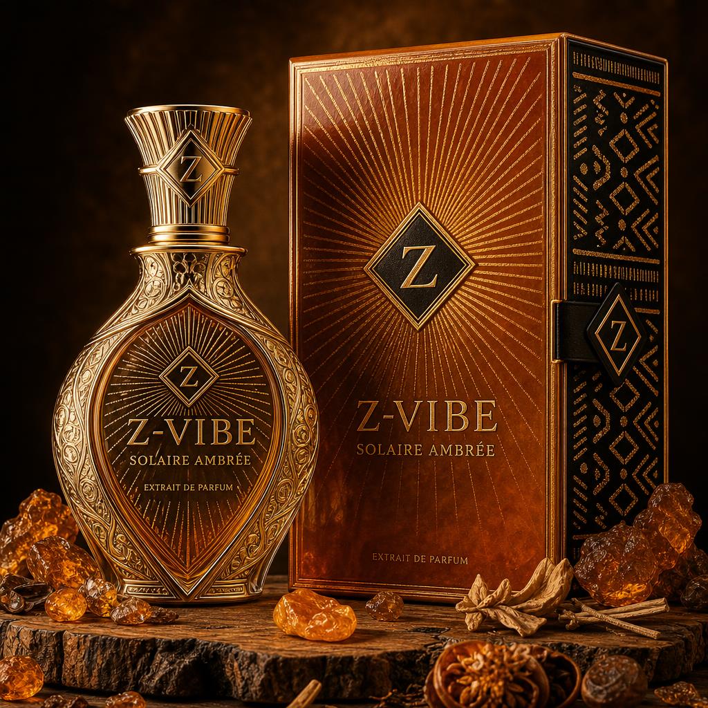 Solaire Ambrée — Z-VIBE Signature Fragrances flacon and presentation box