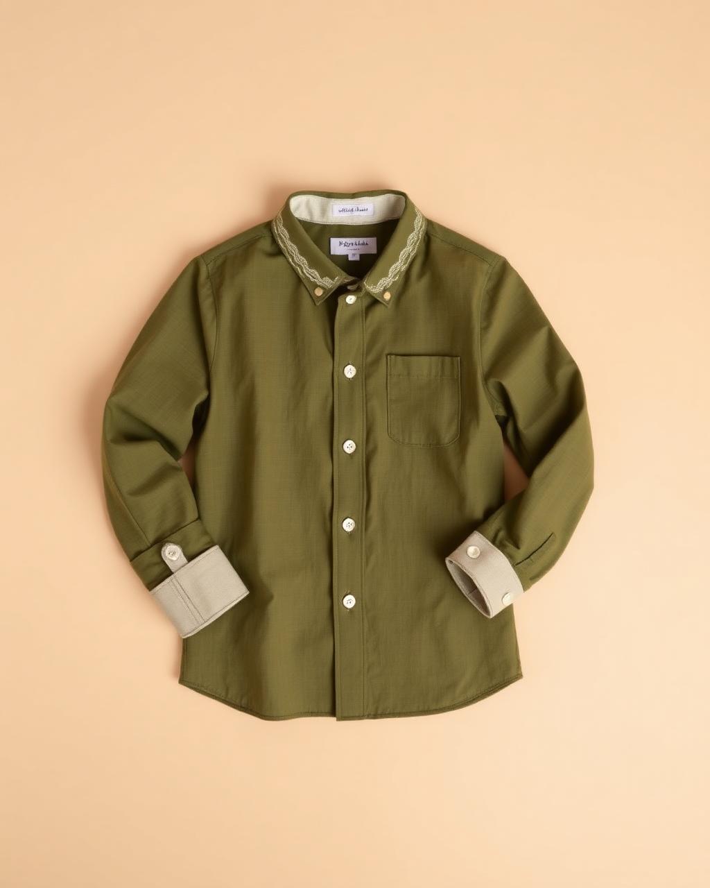 Olive Legacy — Boys — House · Z-Vibe Children Linen Heritage™ seven-view specification plate; showing 01 Front, 02 Left, 03 Right, 04 Back, 05 Interior, 06 Inner tags, 07 Fabric detail. — 01 Front, Olive