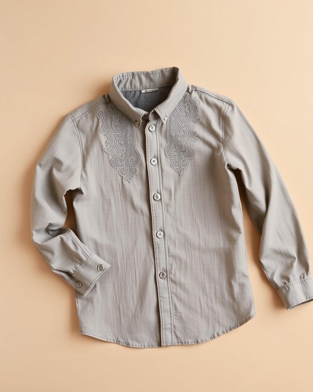 Stone Warrior — Boys — House · Z-Vibe Children Linen Heritage™ seven-view specification plate; showing 01 Front, 02 Left, 03 Right, 04 Back, 05 Interior, 06 Inner tags, 07 Fabric detail. — 01 Front, Stone Grey