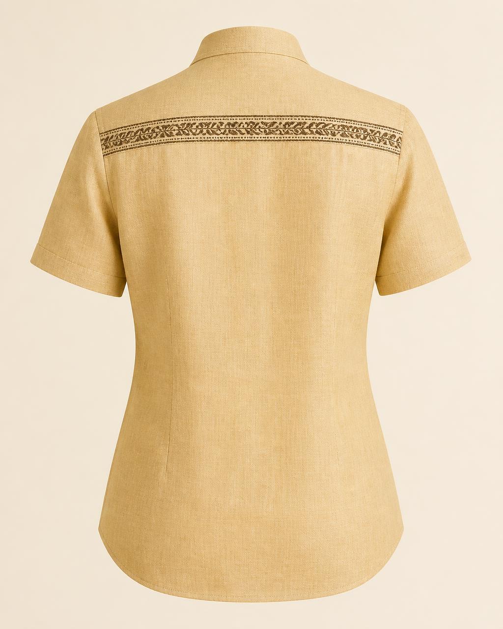Chest Rail Linen Shirt — Women, 04 Back (view 4 of 7). Back view: yoke, centre seam and the hem finish.