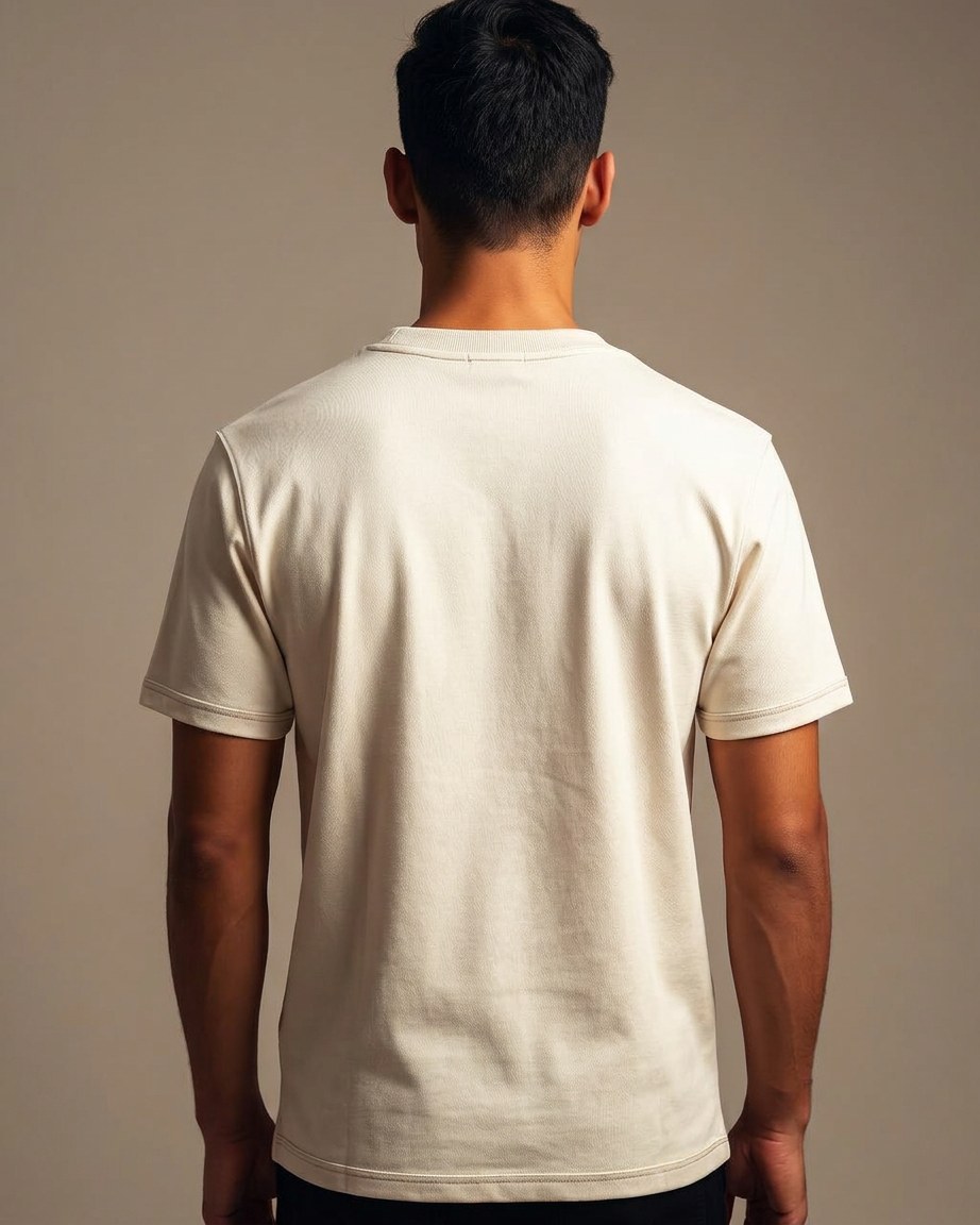 Classic Linen Tee — Men, 04 Back (view 4 of 7). Back view: yoke, centre seam and the hem finish.