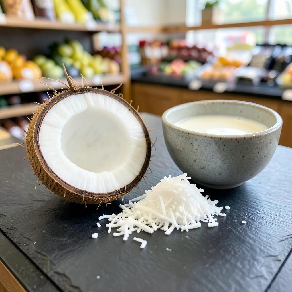 Fresh coconut & coconut milk — pantry item photographed by the store