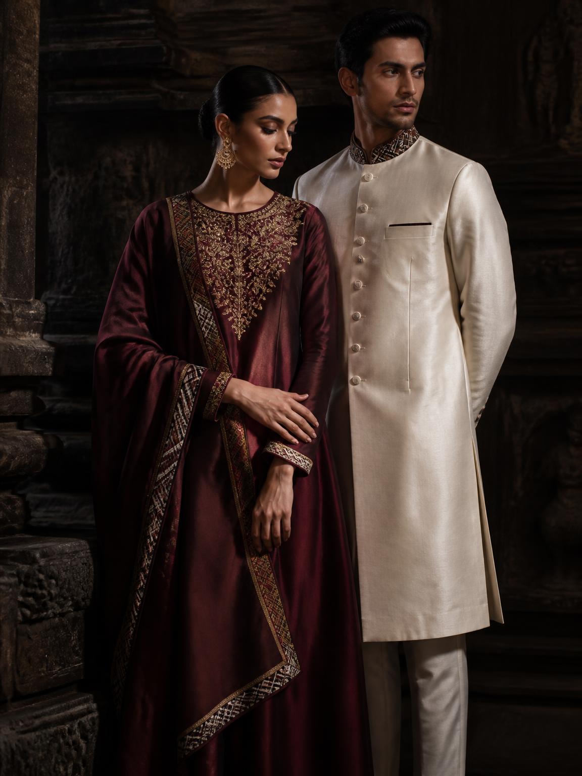 Indian Luxury Collection cover — banarasi silk, zari brocade and obsidian wool