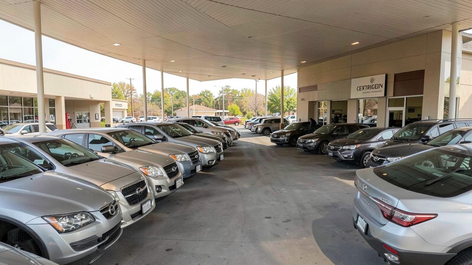 Northline Certified Autos daylight lot with rows of clean used sedans and SUVs under a canopy