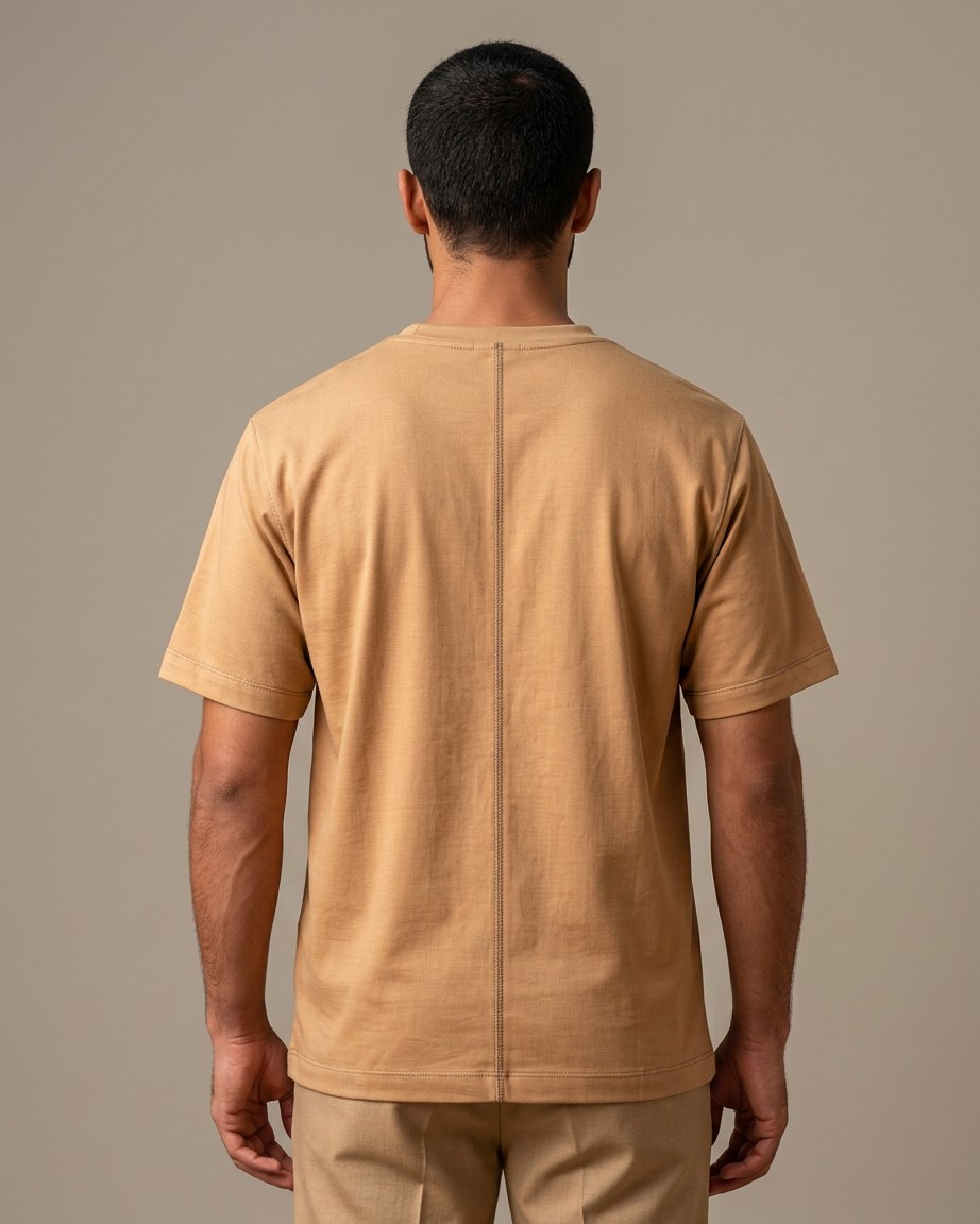 Desert Line Tee — Men, 04 Back (view 4 of 7). Back view: yoke, centre seam and the hem finish.