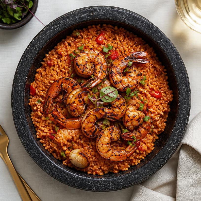 Smoked Jollof & Tiger Prawns from Amara's Kitchen