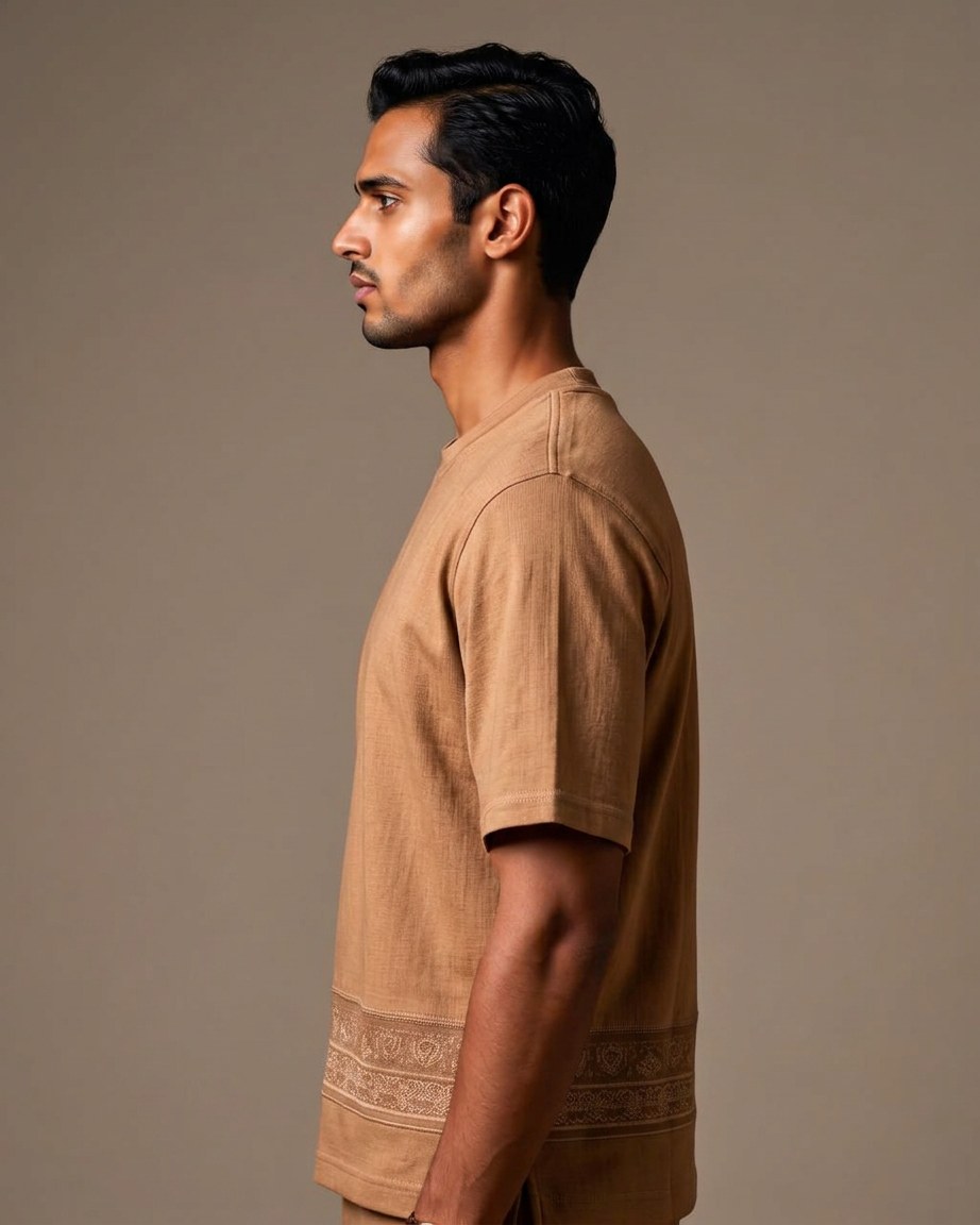 Earth Roots Tee — Men, 02 Left (view 2 of 7). Left profile: shoulder line, sleeve fall and the outer seam trim.