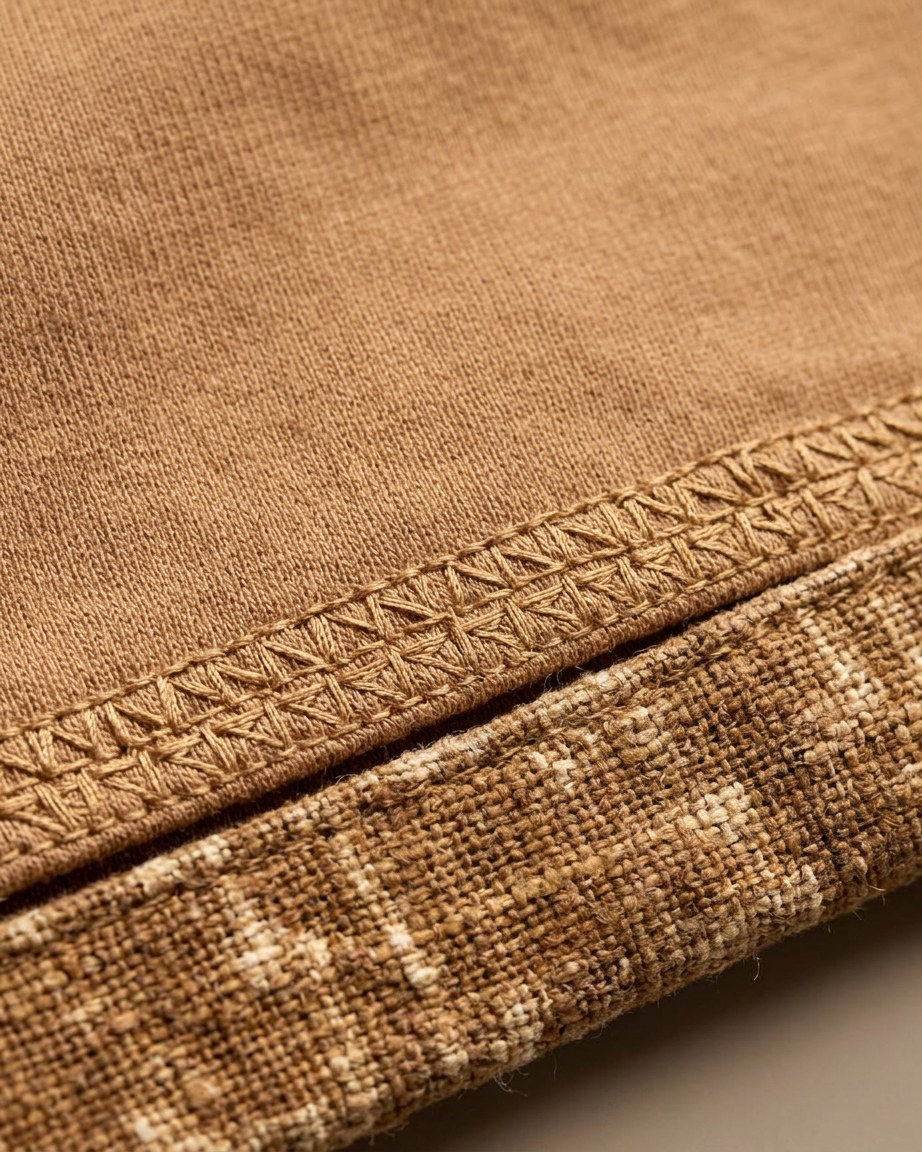 Earth Roots Tee — Men, 07 Fabric detail (view 7 of 7). Fabric detail: close study of the cloth, hand-printed mudcloth motif and stitching.