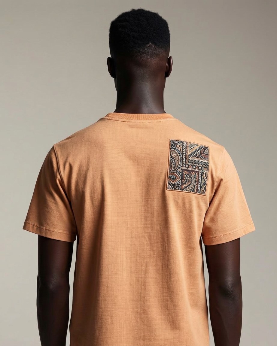 Ethnic Pocket Tee — Men, 04 Back (view 4 of 7). Back view: yoke, centre seam and the hem finish.
